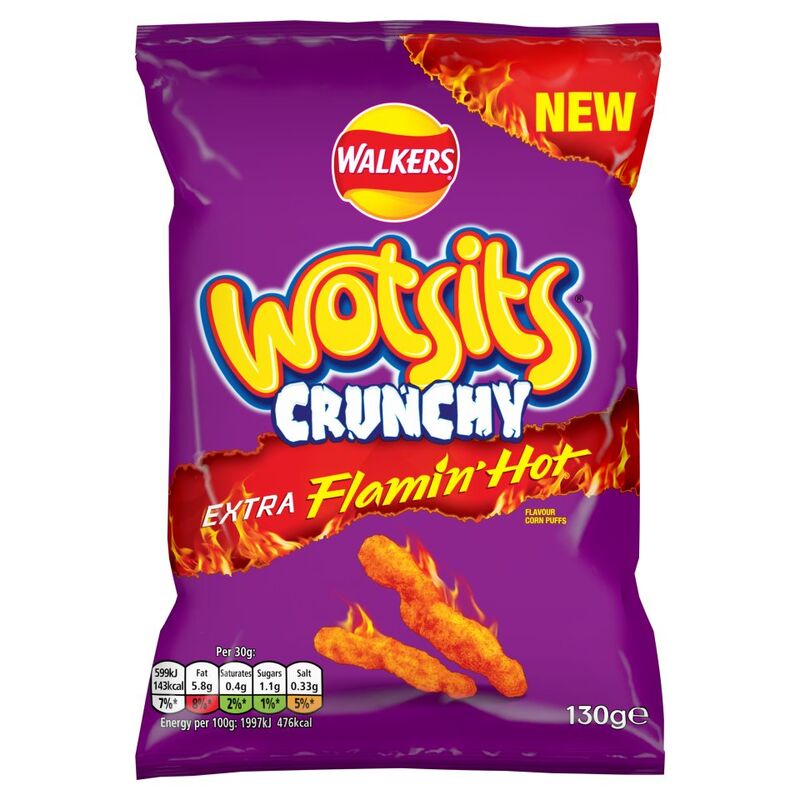 Wotsits Crunchy Extra Flamin' Hot Sharing Bag Crisps 130g