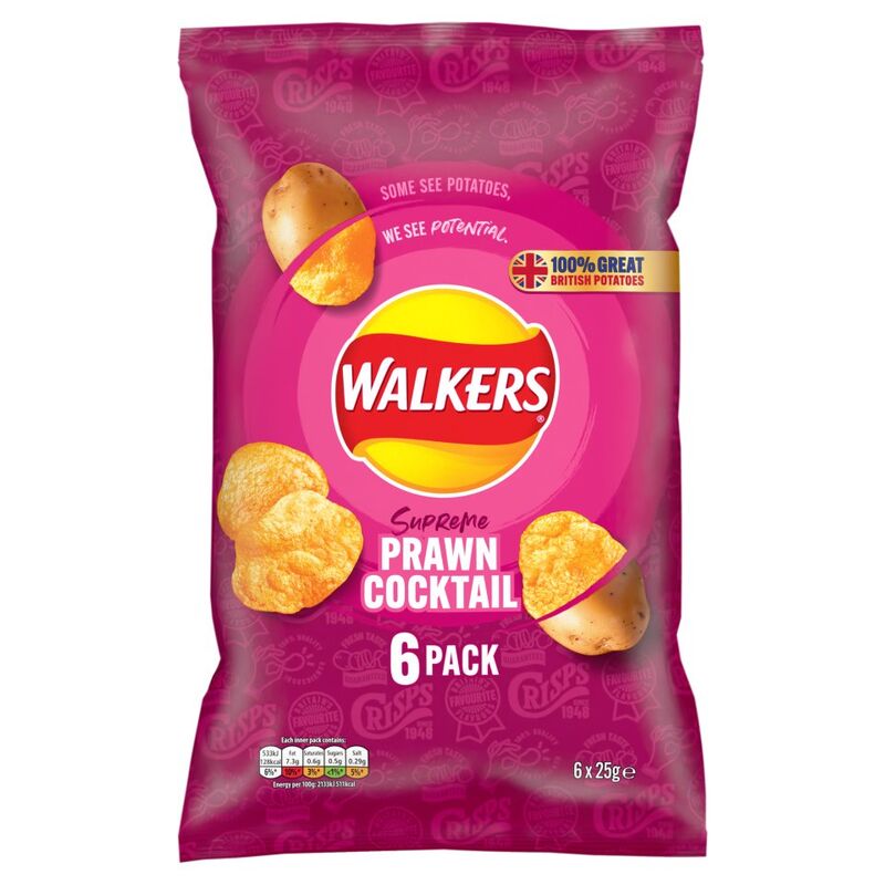 Walkers Prawn Cocktail Multipack Crisps 6 x 25g