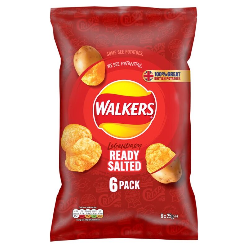 Walkers Ready Salted Multipack Crisps 6x25g