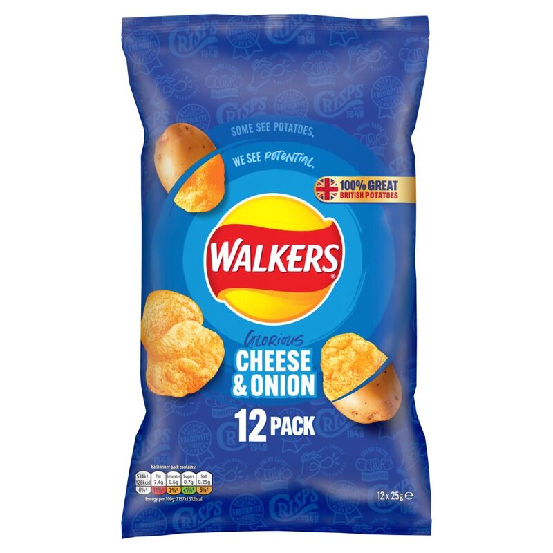 Walkers Cheese & Onion Multipack Crisps 12x25g