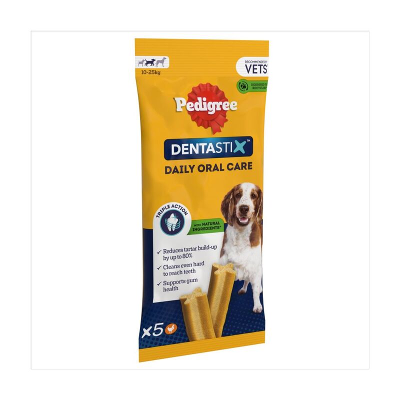 Pedigree Dentastix Daily Dental Chews Medium Dog Treat 5 Sticks 128g