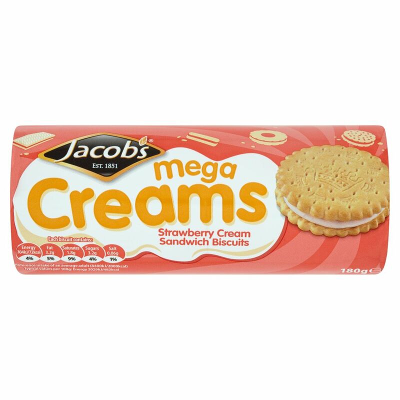 Jacob's Mega Creams Strawberry Cream Sandwich Biscuits 180g