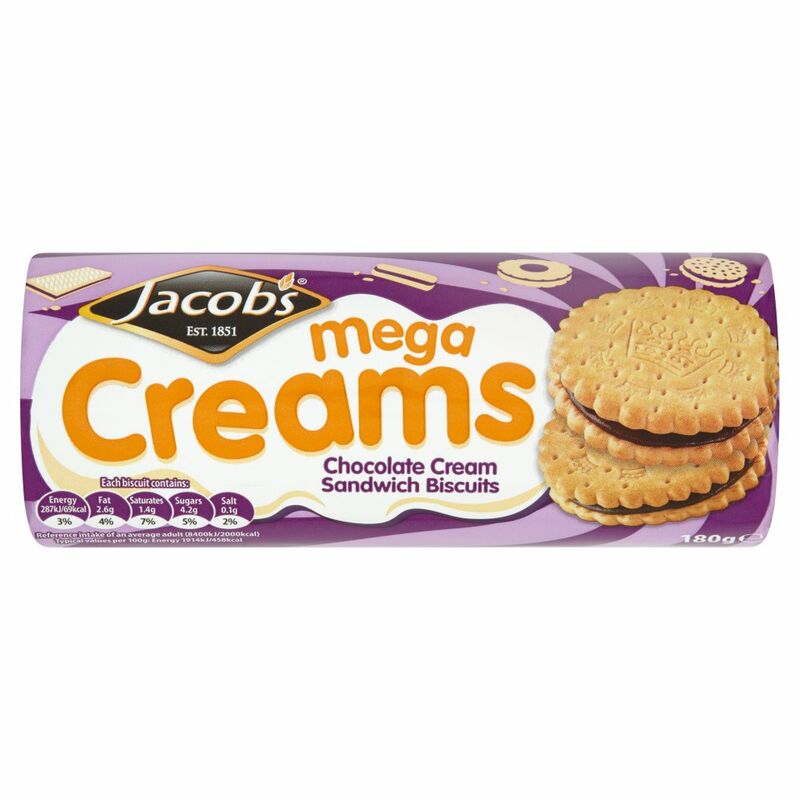 Jacob's Mega Creams Chocolate Cream Sandwich Biscuits 180g