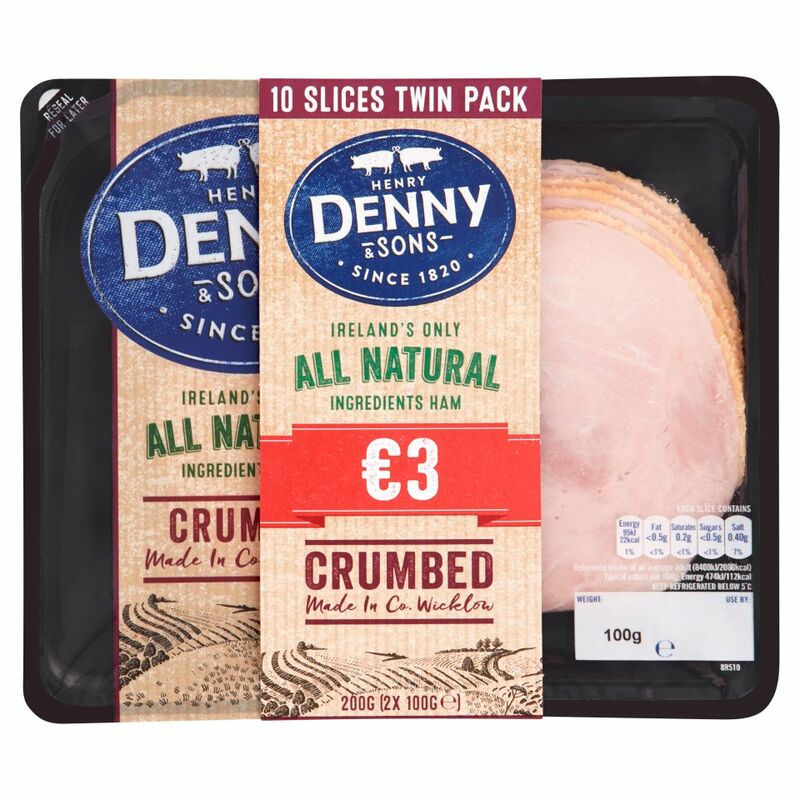 Denny All Natural Ingredients Crumbed Ham 10 Slices Twin Pack 2 x 100g (200g)