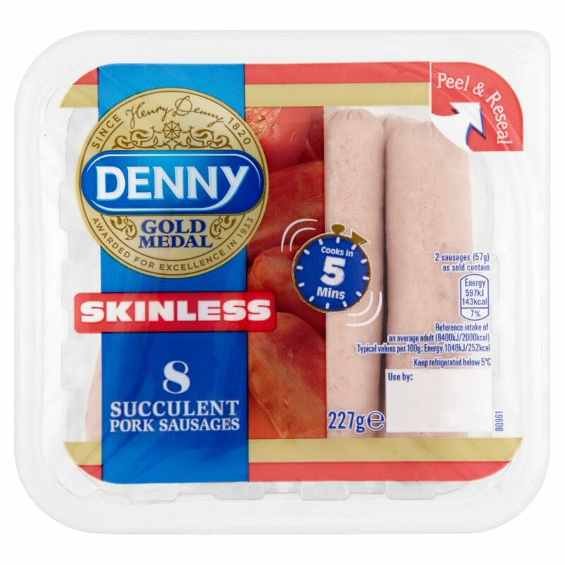 Denny Gold Medal Skinless 8 Succulent Pork Sausages 227g