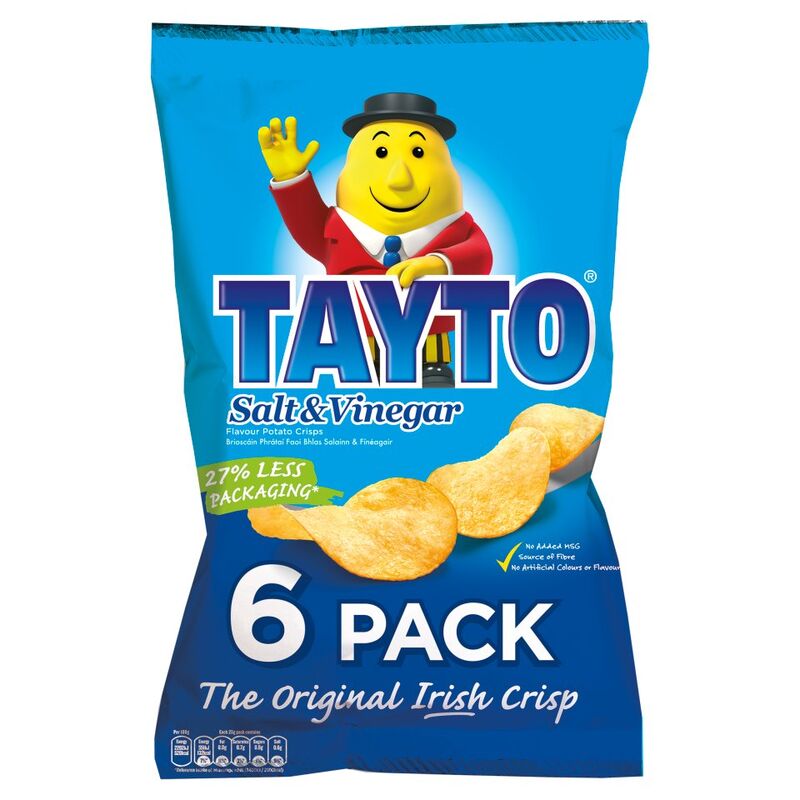 Tayto Salt & Vinegar Flavour Potato Crisps 6 x 25g