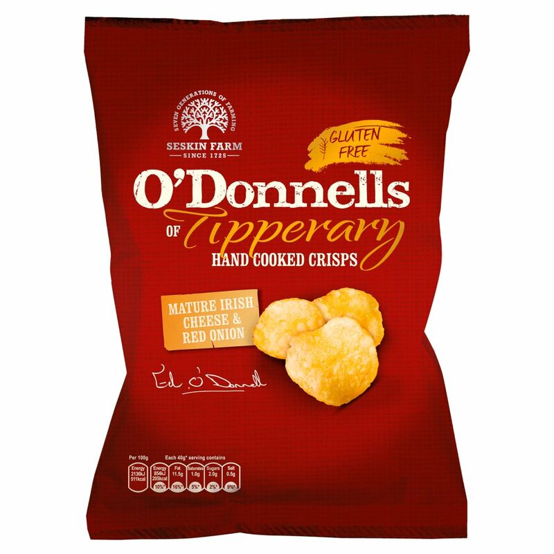 O'Donnells of Tipperary Hand Cooked Crisps Mature Irish Cheese and Red Onion Flavour 125g O'Donnells of Tipperary Hand Cooked Crisps Mature Irish Cheese and Red Onion Flavour 125g