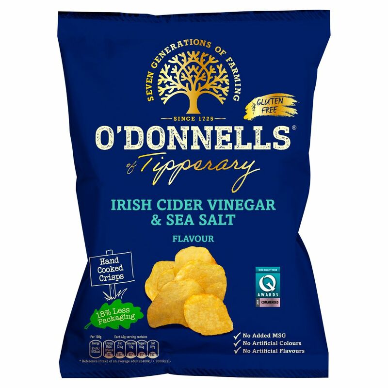 O'Donnells Hand Cooked Crisps Irish Cider Vinegar & Sea Salt Flavour 125g