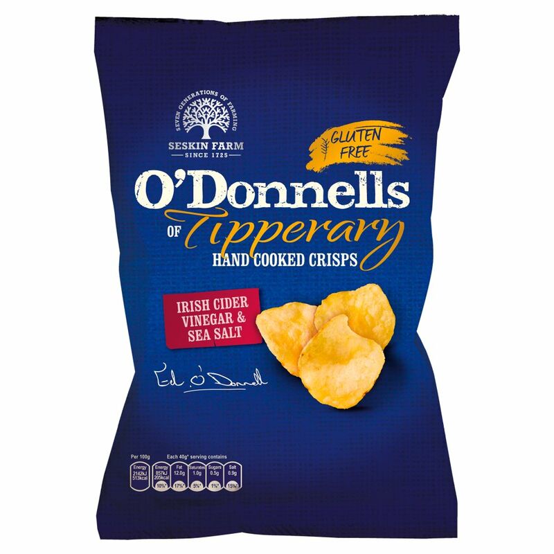 O'Donnells of Tipperary Hand Cooked Crisps Irish Cider Vinegar & Sea Salt Flavour 125g