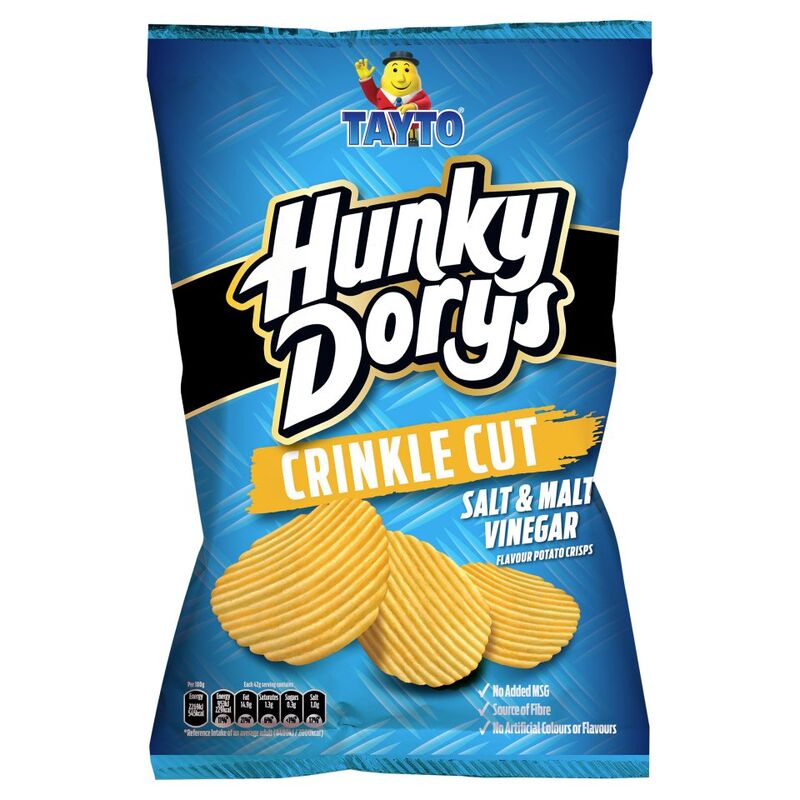 Tayto Hunky Dorys Crinkle Cut Salt & Malt Vinegar Flavour Potato Crisps 135g