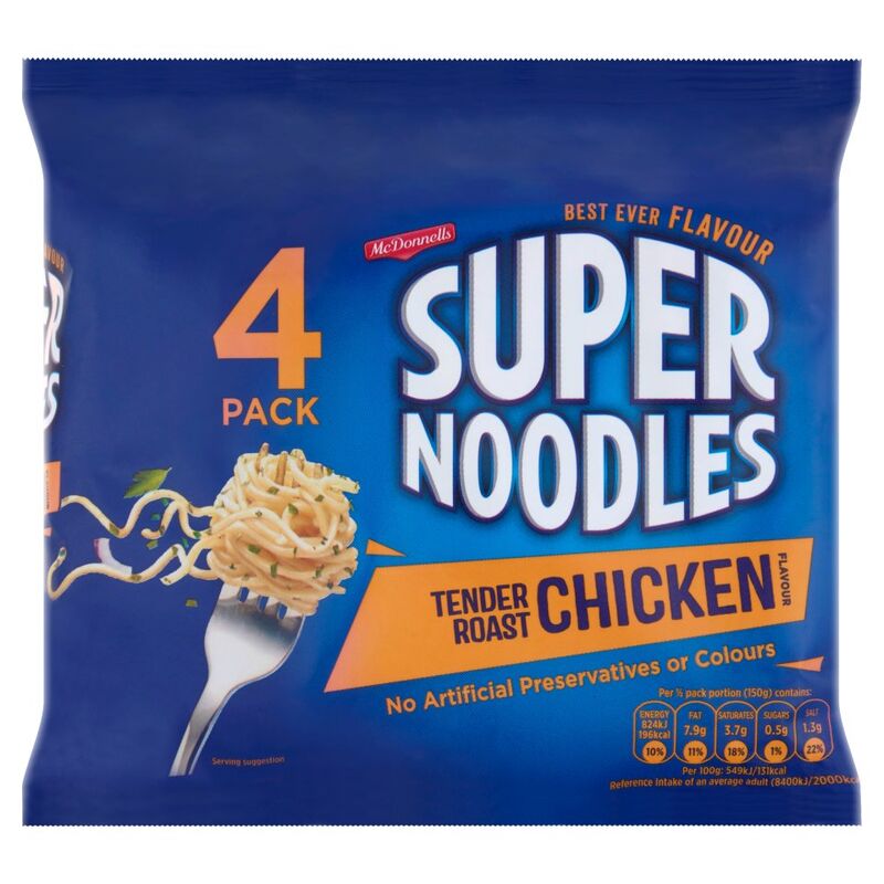 McDonnells Super Noodles Tender Roast Chicken Flavour 4 x 85g (340g)