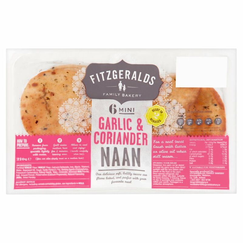 Fitzgeralds Family Bakery 6 Mini Garlic & Coriander Naan 210g