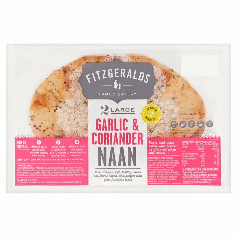 Fitzgeralds Family Bakery 2 Large Garlic & Coriander Naan 260g