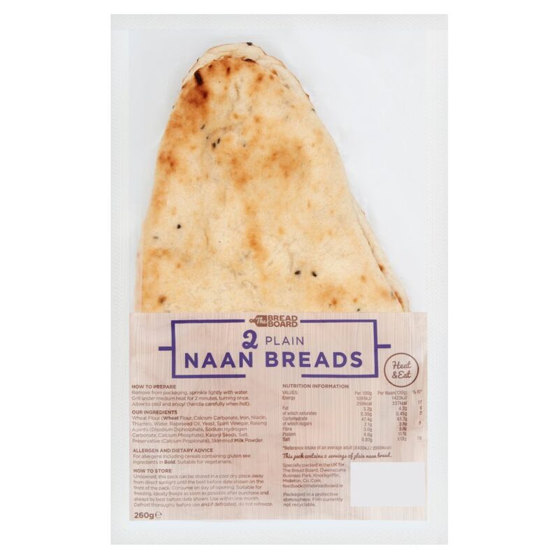 The Bread Board 2 Plain Naan Breads 260g