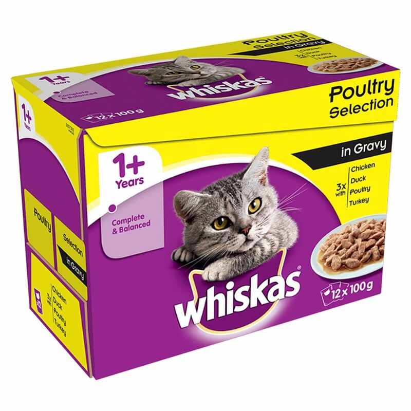 WHISKAS 1+ Cat Pouches Poultry Selection in Gravy 12 x 100g