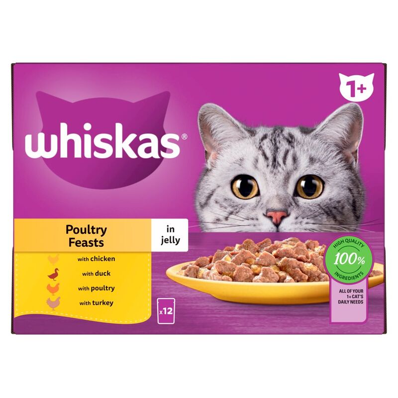 Whiskas 1+ Poultry Feasts in Jelly 12 x 85g (1.02kg)