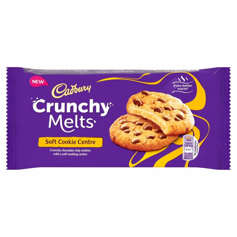 Cadbury Crunchy Melts Soft Cookie Centre Chocolate Chip Cookies 156g Cadbury Crunchy Melts Soft Cookie Centre Chocolate Chip Cookies 156g