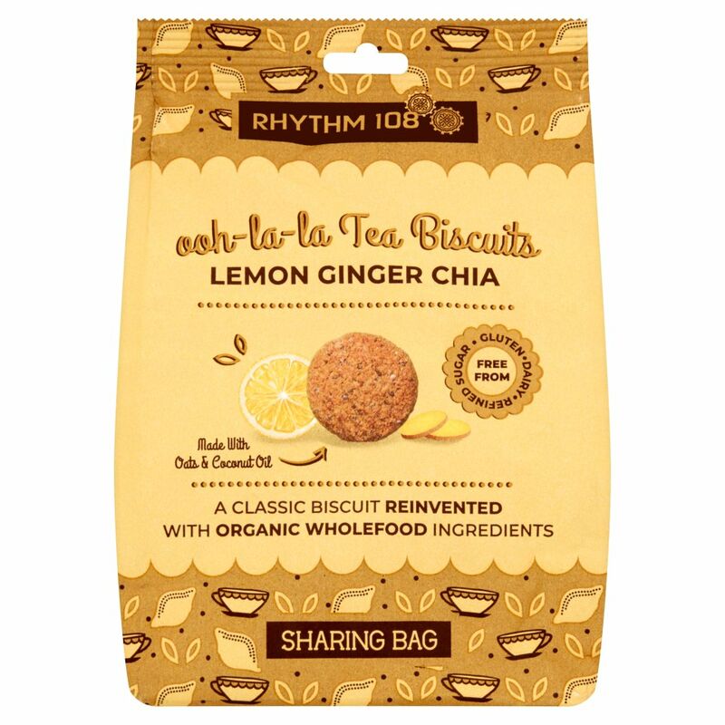 Rhythm 108 Ooh-la-la Tea Biscuits Lemon Ginger Chia Sharing Bag 135g Rhythm 108 Ooh-la-la Tea Biscuits Lemon Ginger Chia Sharing Bag 135g