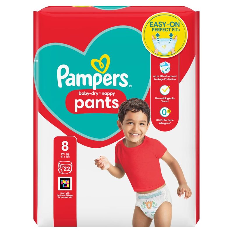 Pampers Baby-Dry Nappy Pants Size 8, 22 Nappies, 19kg+, Essential Pack