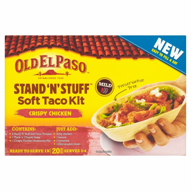 Old El Paso Stand 'N' Stuff Soft Taco Kit Crispy Chicken 351g Old El Paso Stand 'N' Stuff Soft Taco Kit Crispy Chicken 351g