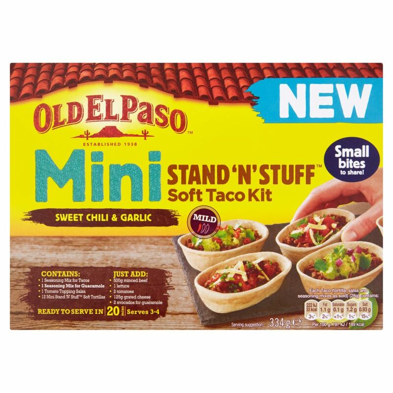 Old El Paso Mini Stand 'N' Stuff Soft Taco Kit Sweet Chili & Garlic 334g