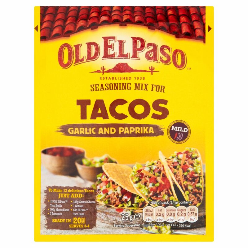 Old El Paso Seasoning Mix for Tacos Garlic and Paprika 25g Old El Paso Seasoning Mix for Tacos Garlic and Paprika 25g
