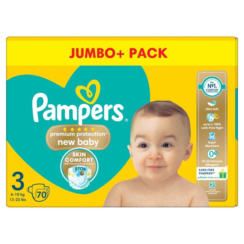 Pampers Premium Protection New Baby Size 3, 70 Nappies, 6kg-10kg