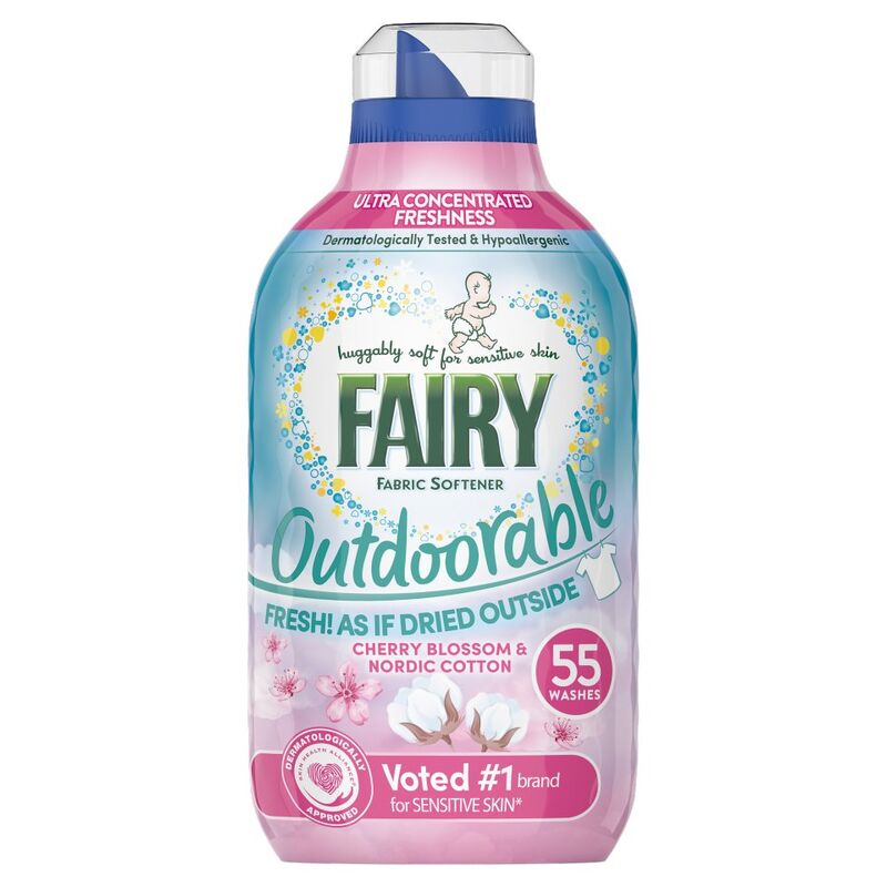 Fairy Outdoorable Fabric Conditioner, Cherry Blossom and Nordic Cotton, 55 Washes, Sensitive Skin