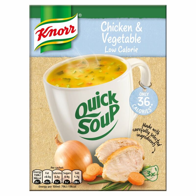 Knorr Quick Soup Low Calorie Chicken & Vegetable 3's 30g Knorr Quick Soup Low Calorie Chicken & Vegetable 3's 30g