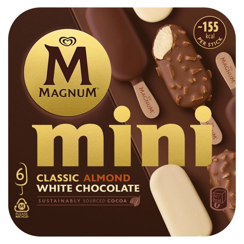 Magnum Mini Ice Cream Sticks Classic, Almond & White Chocolate 6x 55 ml 