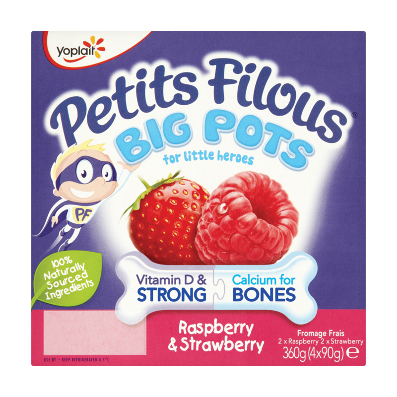 Yoplait Petits Filous Big Pots Raspberry Strawberry 4 x 90g 360g