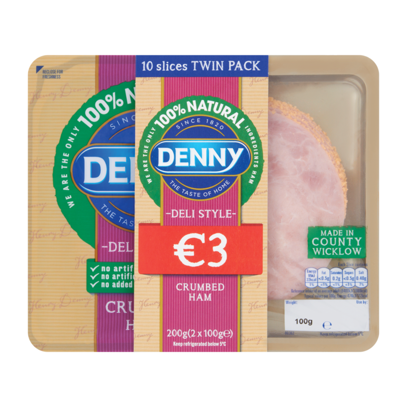 Denny Deli Style Crumbed Ham 10 Slices Twin Pack 2 x 100g 200g