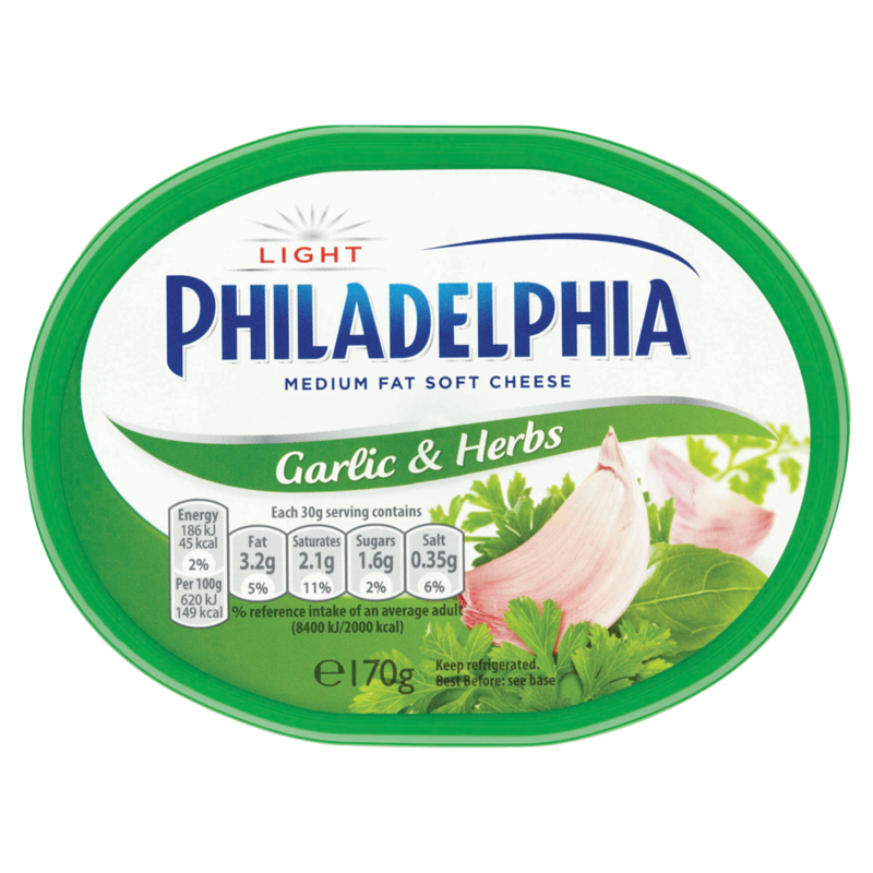 Philadelphia Light with Garlic and Herbs Soft White Cheese 170g Philadelphia Light with Garlic and Herbs Soft White Cheese 170g
