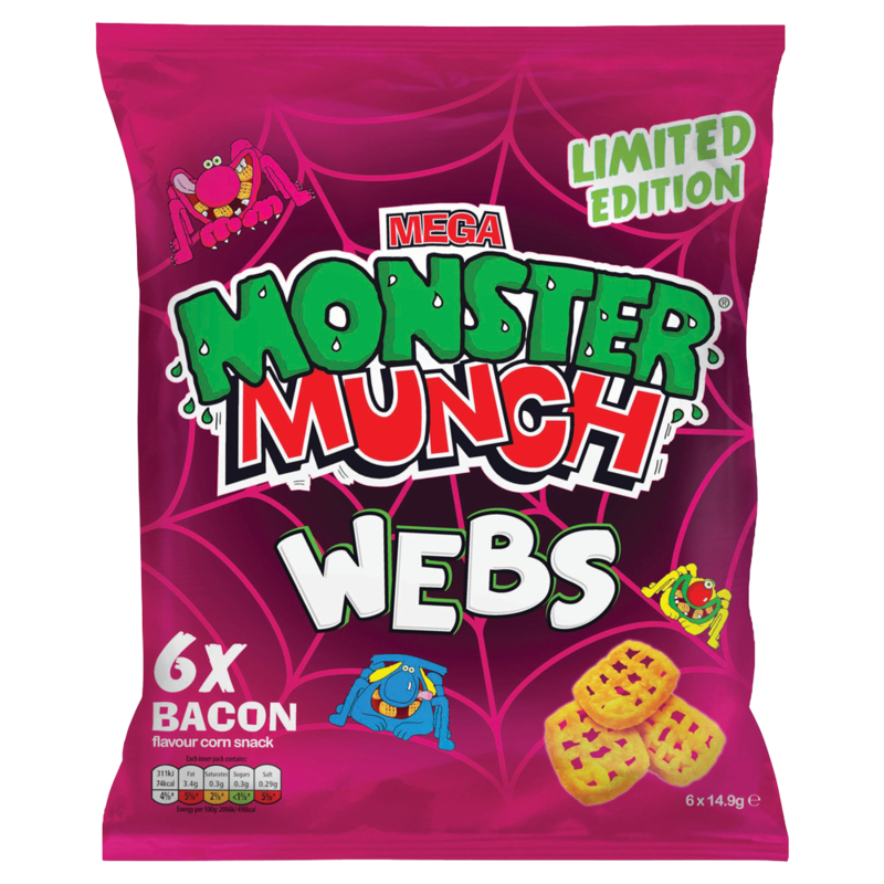Mega Monster Munch Limited Edition Webs Bacon Flavour Corn Snack 6 x 14.9g