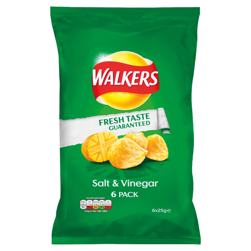 Walkers Salt Vinegar Flavour Crisps 6 x 25g