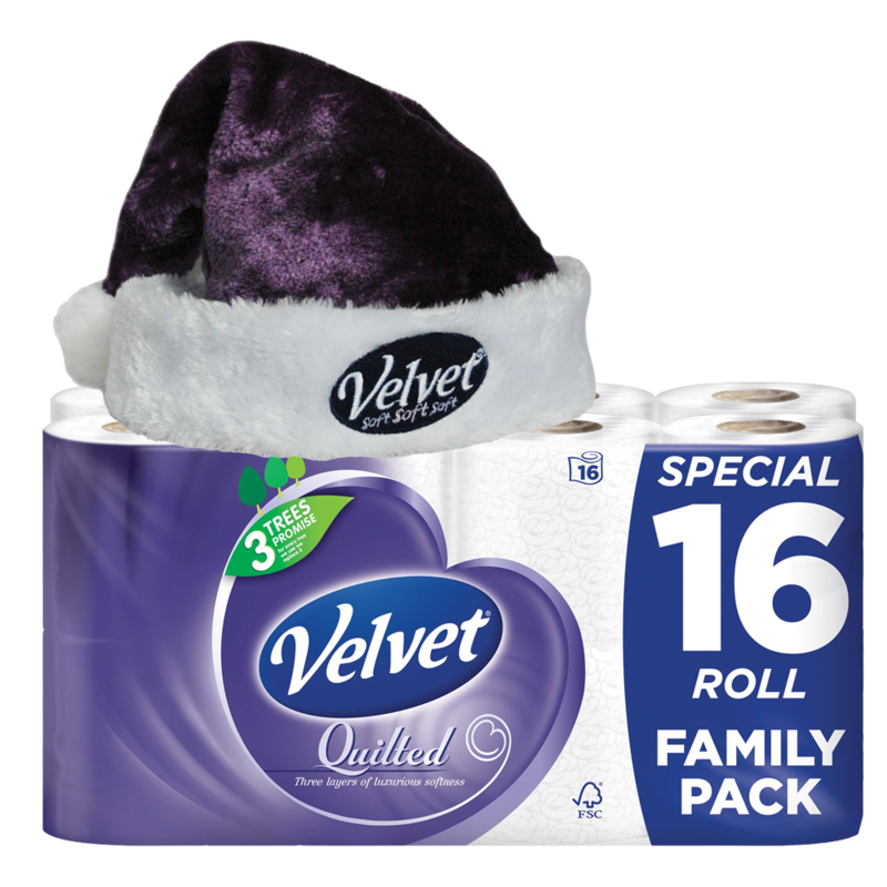 QuiltedVelvet toiletTissue 16pk freeSantaHat