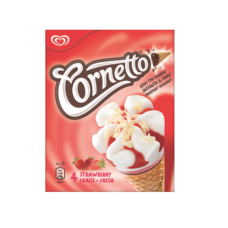 Cornetto Strawberry Ice Cream Cone 4 x 90ml