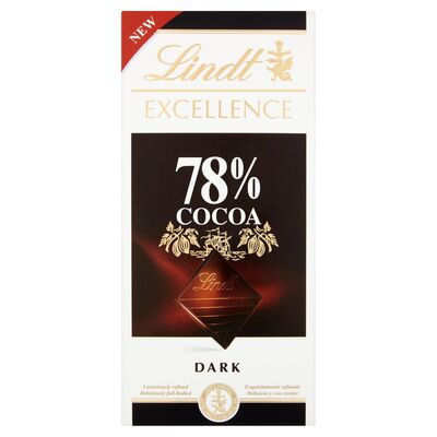 LINDT EXCELLENCE 78% COCOA SMOOTH DARK CHOCOLATE BAR 100G