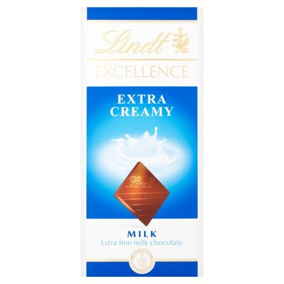 LINDT EXCELLENCE EXTRA CREAMY MILK CHOCOLATE BAR 100G