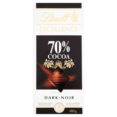 LINDT  EXCELLENCE 70% COCOA DARK CHOCOLATE BAR 100G