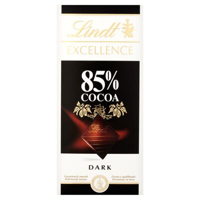 LINDT EXCELLENCE 85% COCOA DARK CHOCOLATE BAR 100G