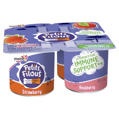 Yoplait Petits Filous Strawberry & Raspberry Big Pot 4 Pack 340g