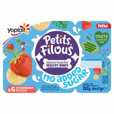 Petit Filous No Added Sugar Strawberry Small Pots 6 Pack 282g