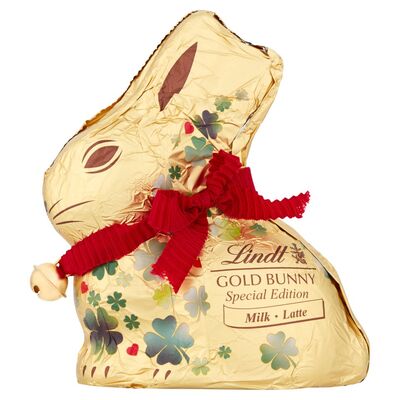 LINDT GOLD BUNNY MILK CHOCOLATE WITH SHAMROCK FOIL 100G