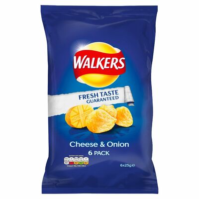 WALKERS CHEESE AND ONION 6 PACK 150G