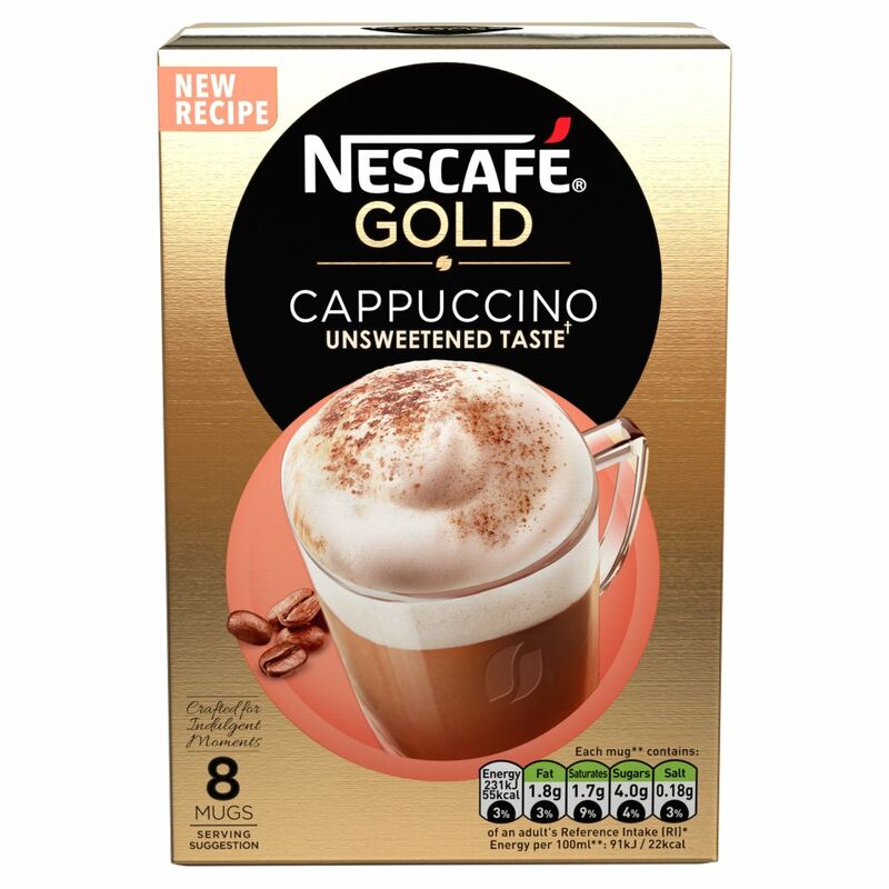 NESCAFÉ GOLD Cappuccino Unsweetened Taste Coffee, 8 Sachets x 14.2g