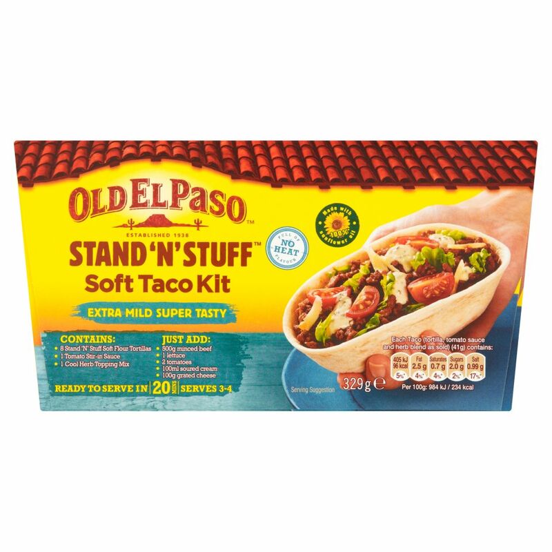 Old El Paso Stand 'N' Stuff Soft Taco Kit Extra Mild Super Tasty 329g