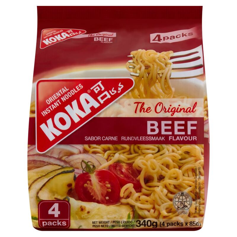 Koka The Original Beef Flavour Oriental Instant Noodles 4 x 85g (340g)